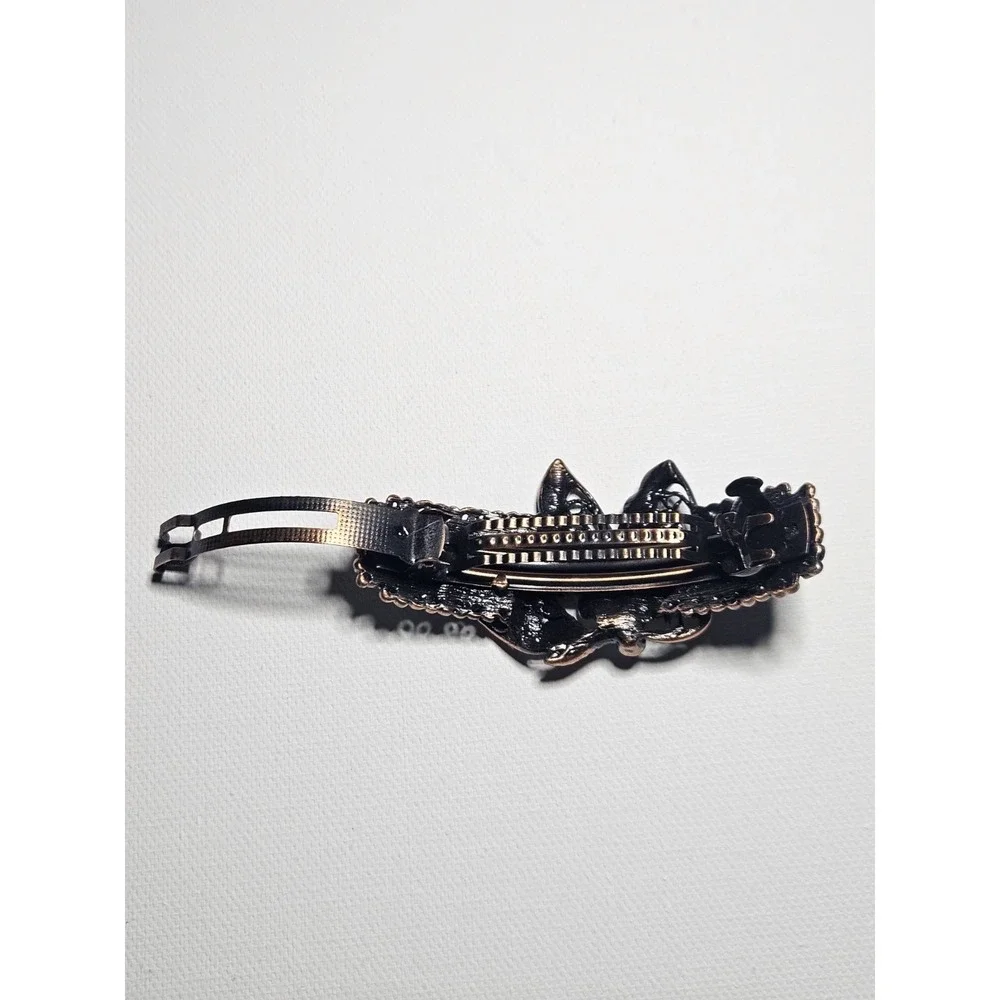 Blue Butterfly Hair Barrette Crystal Enamel Copper Floral Filigree Clip Women
